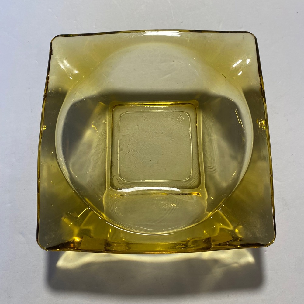 Vintage Glass Ashtray Amber Excellent MCM Square T Logo Thatcher Glass Mfg Co